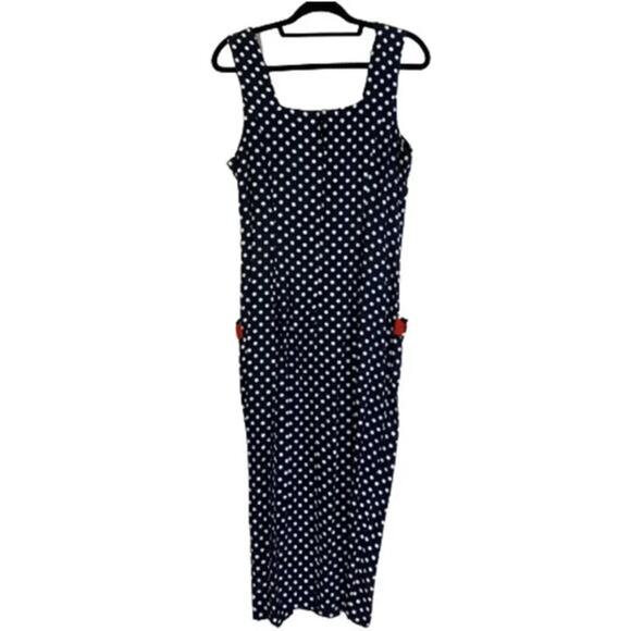 LESLIE LUCKS Blue & Red Ribbon Polka Dot Pin Up Sailor Dress Size 10 - Picture 9 of 12